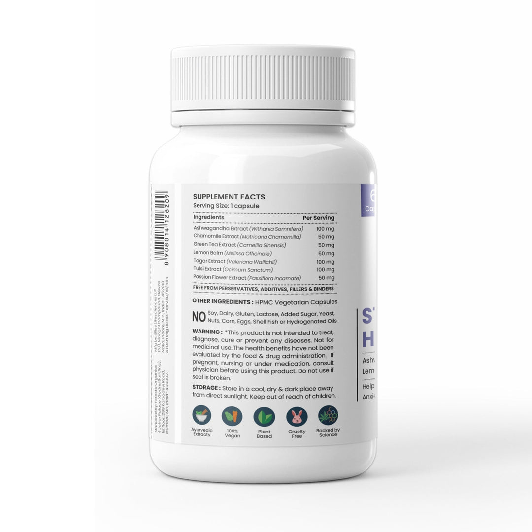 Foresta Organics Stress Health with Ashwagandha, Chamomile, Lemon Balm & Passion Flower - 60 Capsules