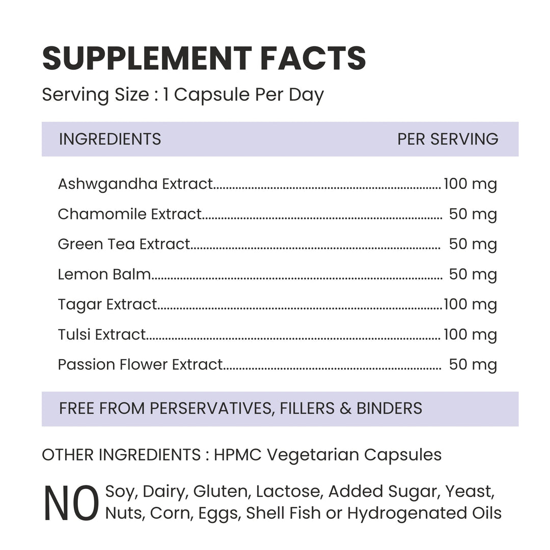 Foresta Organics Stress Health with Ashwagandha, Chamomile, Lemon Balm & Passion Flower - 60 Capsules