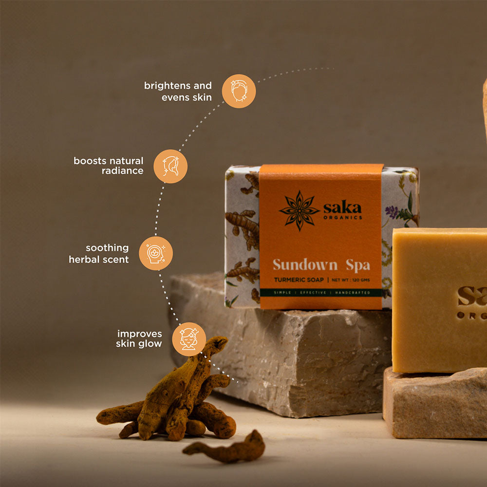 Saka Organics - Sundown Spa | Handmade Turmeric Soap with Mild Exfoliation | Natural Spa Bar for Normal Skin - 120gm