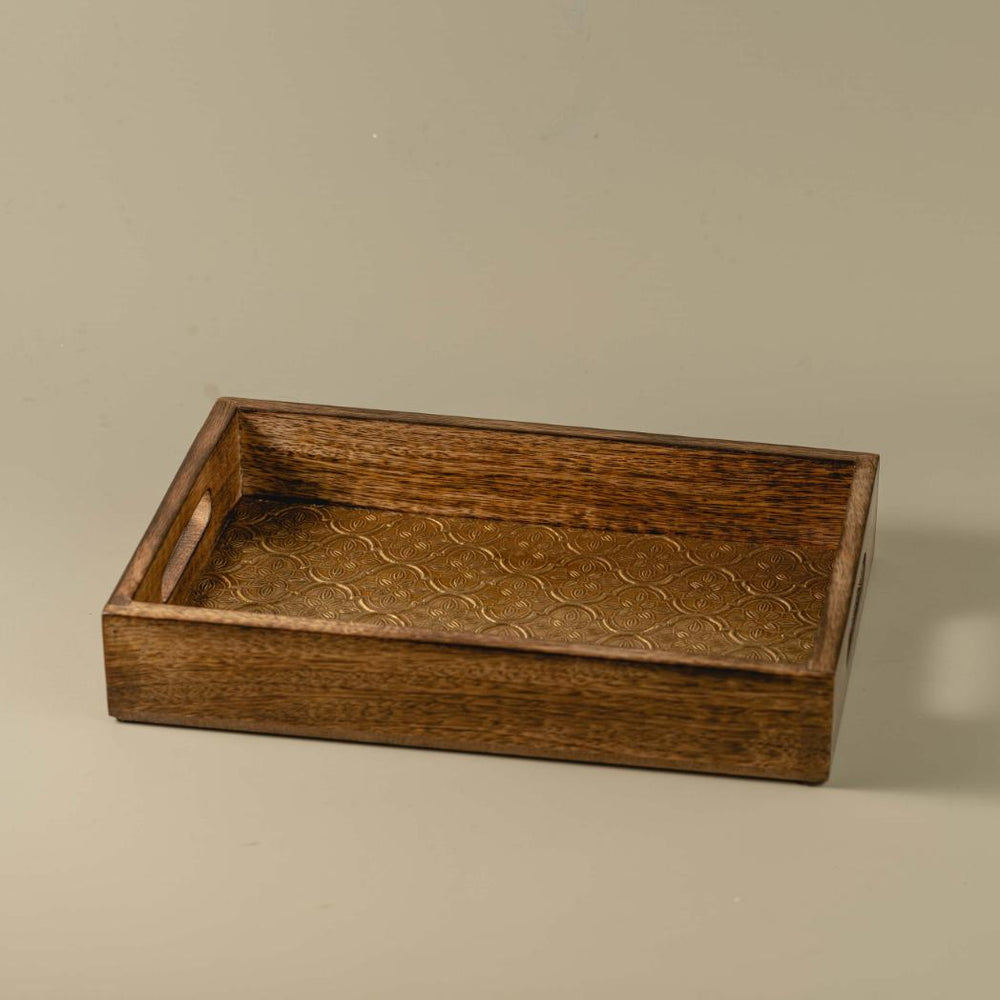 Araana Home Sunheri Gart Rectangular Tray with Golden Metal Sheet on Top