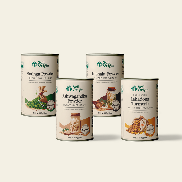 Soil Origin Superfood Wellness Pack - Moringa, Triphala, Ashwagandha & Lakadong Turmeric