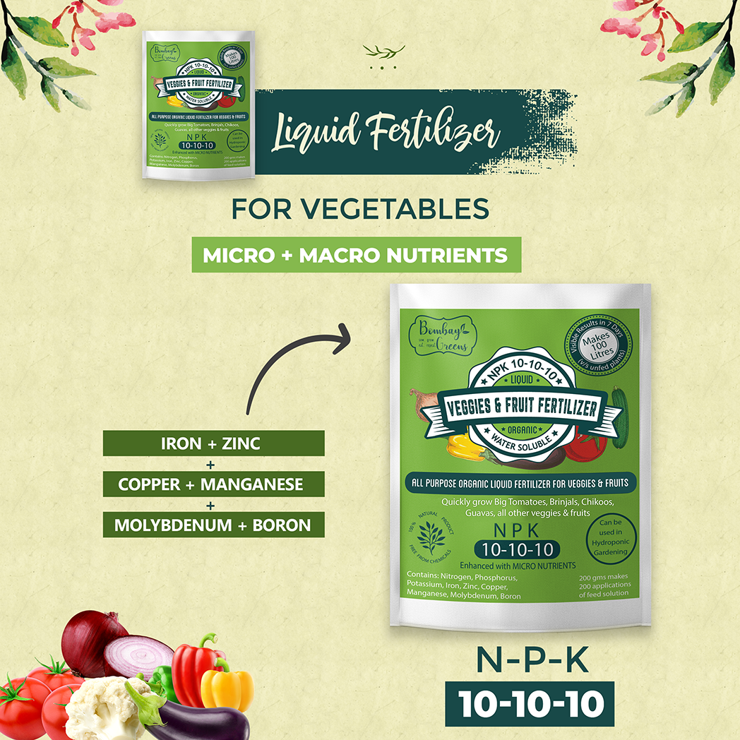 Bombay Greens Liquid Organic Fertilizer for Vegetables & Fruits - NPK (10-10-10) - 200 Grams