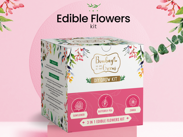 Bombay Greens Edible Flowers Kit - Sunflower, Zinnia, Butterfly Pea