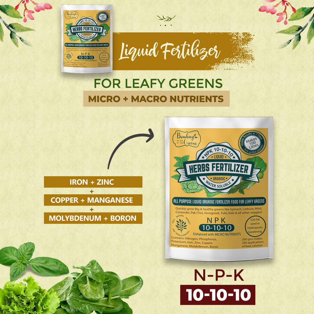 Bombay Greens Liquid Organic Fertilizer for Herbs- NPK (10-10-10) - 200 Grams