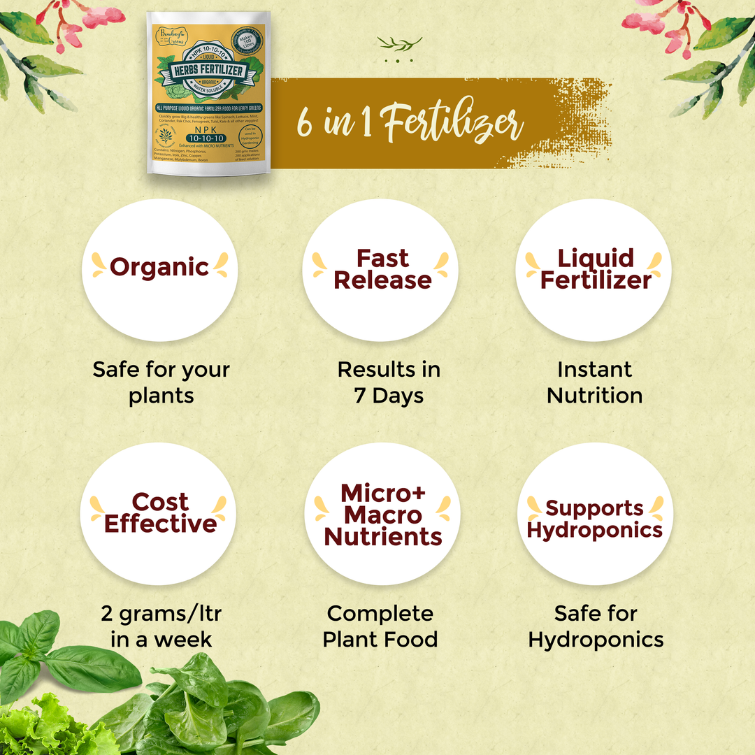 Bombay Greens Liquid Organic Fertilizer for Herbs- NPK (10-10-10) - 200 Grams