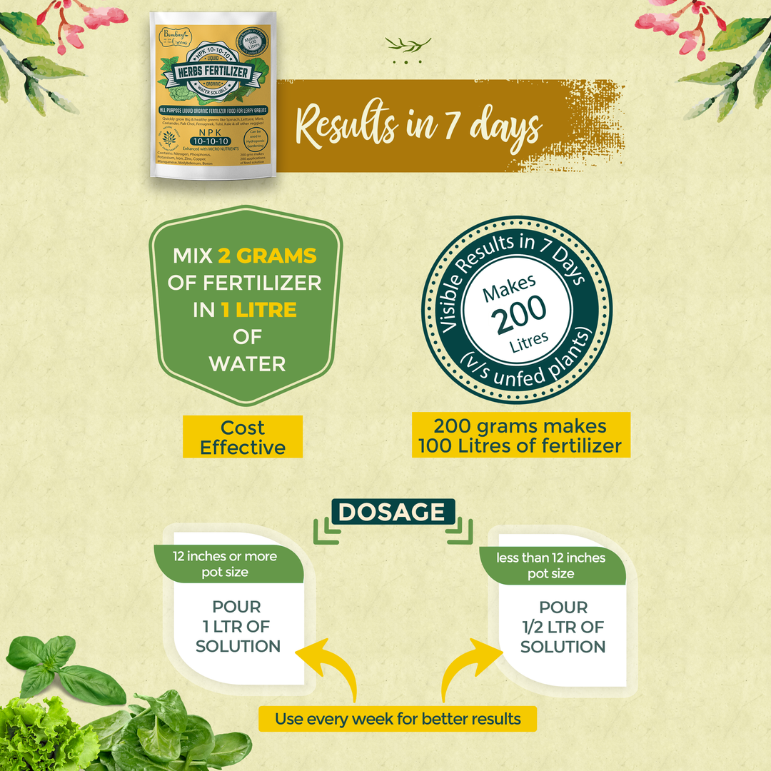 Bombay Greens Liquid Organic Fertilizer for Herbs- NPK (10-10-10) - 200 Grams