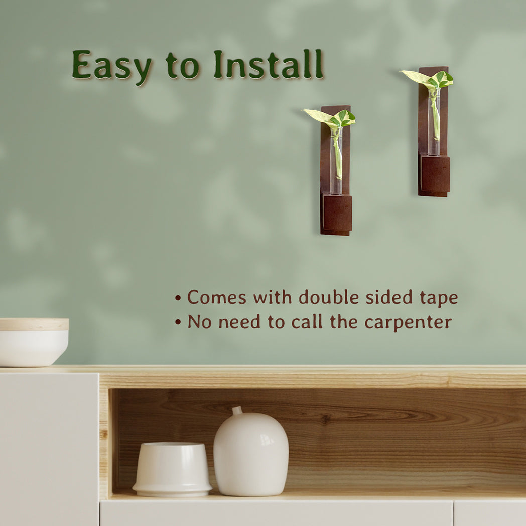 Bombay Greens Test Tube Wall Planter with Wooden Holder (set of 2)