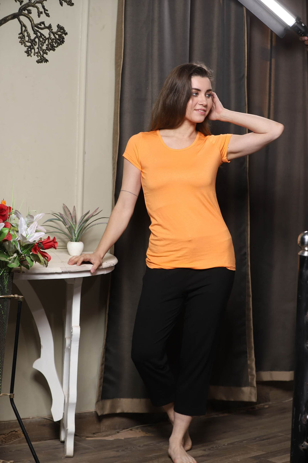 Women’s Bamboo Fabric Slim Fit H/S T-Shirt | Soft & Breathable | Papaya Orange