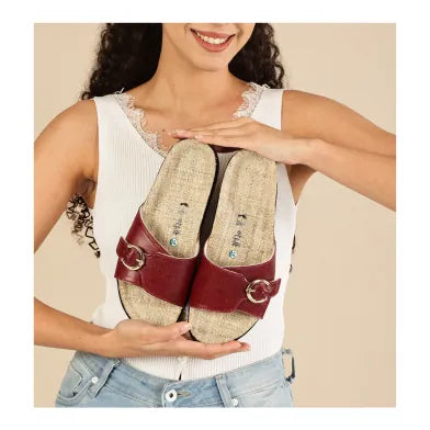 Flora Willow Burgundy Double Strap Buckle Sandals