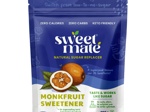 Sweetmate Monk Fruit Natural Sweetener | 1:1 Sugar Substitute | Zero Calorie, Keto & Diabetic Friendly | Plant-Based Sugar Alternative for Cooking, Baking & Beverages | 200g