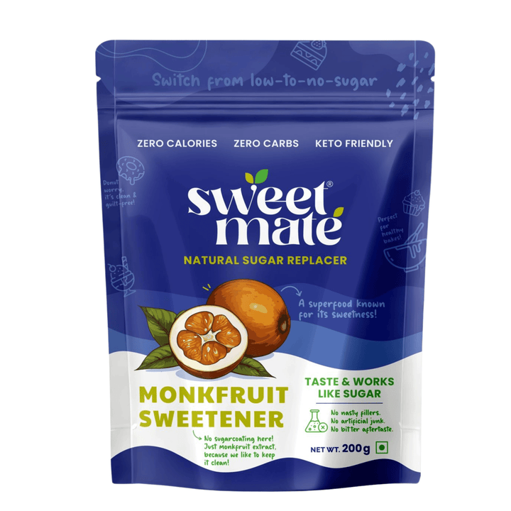 Sweetmate Monk Fruit Natural Sweetener | 1:1 Sugar Substitute | Zero Calorie, Keto & Diabetic Friendly | Plant - Based Sugar Alternative for Cooking, Baking & Beverages | 200g - Suspire