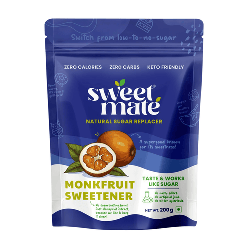 Sweetmate Monk Fruit Natural Sweetener | 1:1 Sugar Substitute | Zero Calorie, Keto & Diabetic Friendly | Plant-Based Sugar Alternative for Cooking, Baking & Beverages | 200g