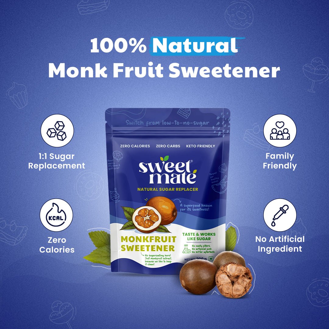 Sweetmate Monk Fruit Natural Sweetener | 1:1 Sugar Substitute | Zero Calorie, Keto & Diabetic Friendly | Plant - Based Sugar Alternative for Cooking, Baking & Beverages | 200g - Suspire