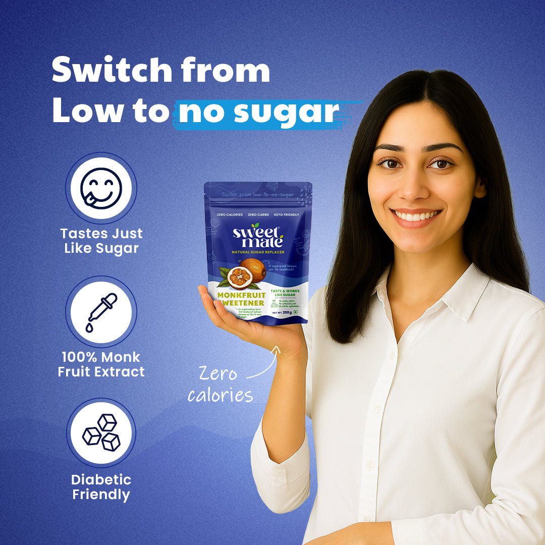 Sweetmate Monk Fruit Natural Sweetener | 1:1 Sugar Substitute | Zero Calorie, Keto & Diabetic Friendly | Plant - Based Sugar Alternative for Cooking, Baking & Beverages | 200g - Suspire