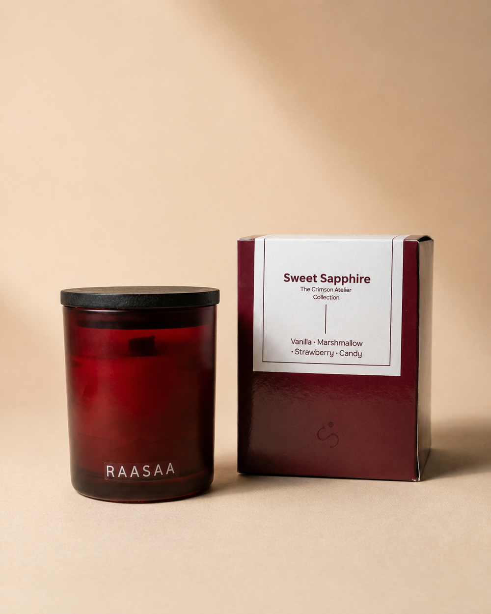 Raasaa Sweet Sapphire Luxury Scented Candle | Vanilla , Marshmallow , Candy & Strawberry | 160g | 30–35 Hours