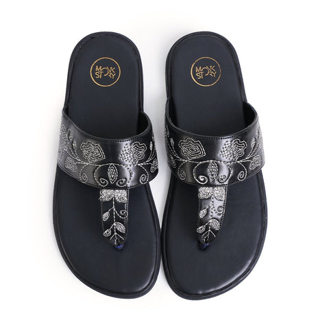 T-Rad Intricate Floral Embroidery Sandals - Black