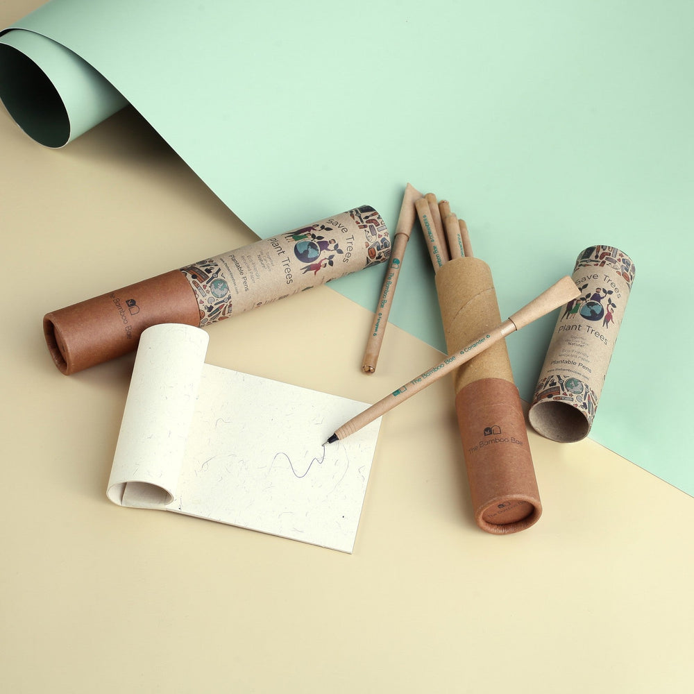 Paper Pens | 7 Plantable Pens with Reusable Tube Box | Seed Pens
