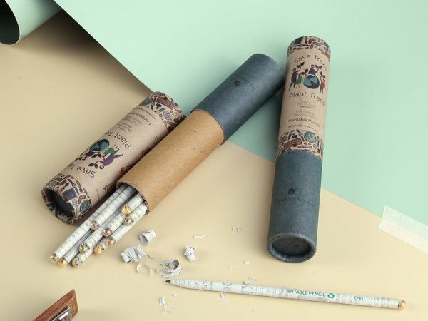 Recycled Paper Pencils with Seeds | Set of 12 Mixed Plantable Pencils | Jute Pouch Kit