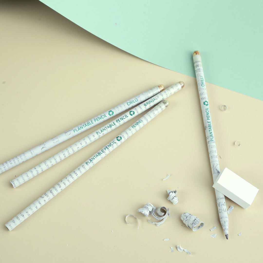 Recycled Paper Pencils with Seeds | Set of 12 Mixed Plantable Pencils | Jute Pouch Kit