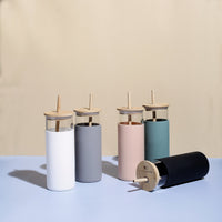 Glass Sipper With Bamboo Lid & Straw | Tumbler with Sleeve | Glass Water Bottle