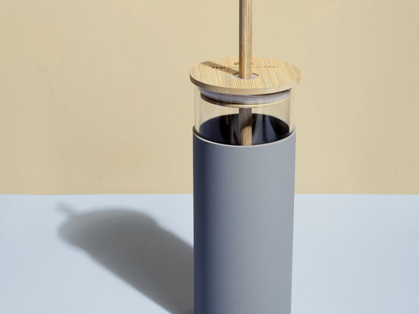 Glass Sipper With Bamboo Lid & Straw | Tumbler with Sleeve | Glass Water Bottle