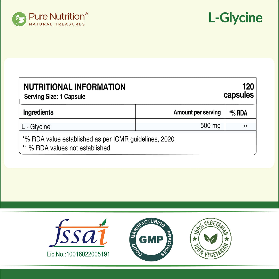 L-Glycine 500mg Veg Capsules  Muscle, Cognitive & Sleep Support | 120 Caps