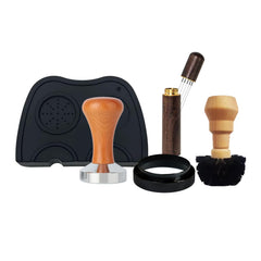The Bean Co Roasters Home Barista Kit – 58mm Coffee Tamper-Wooden Handle, Coffee Needle Distributer, Dosing Ring, Portafilter Cleaning Brush & Silicone Tamper Mat-21×15cm Espresso Machine Accessories