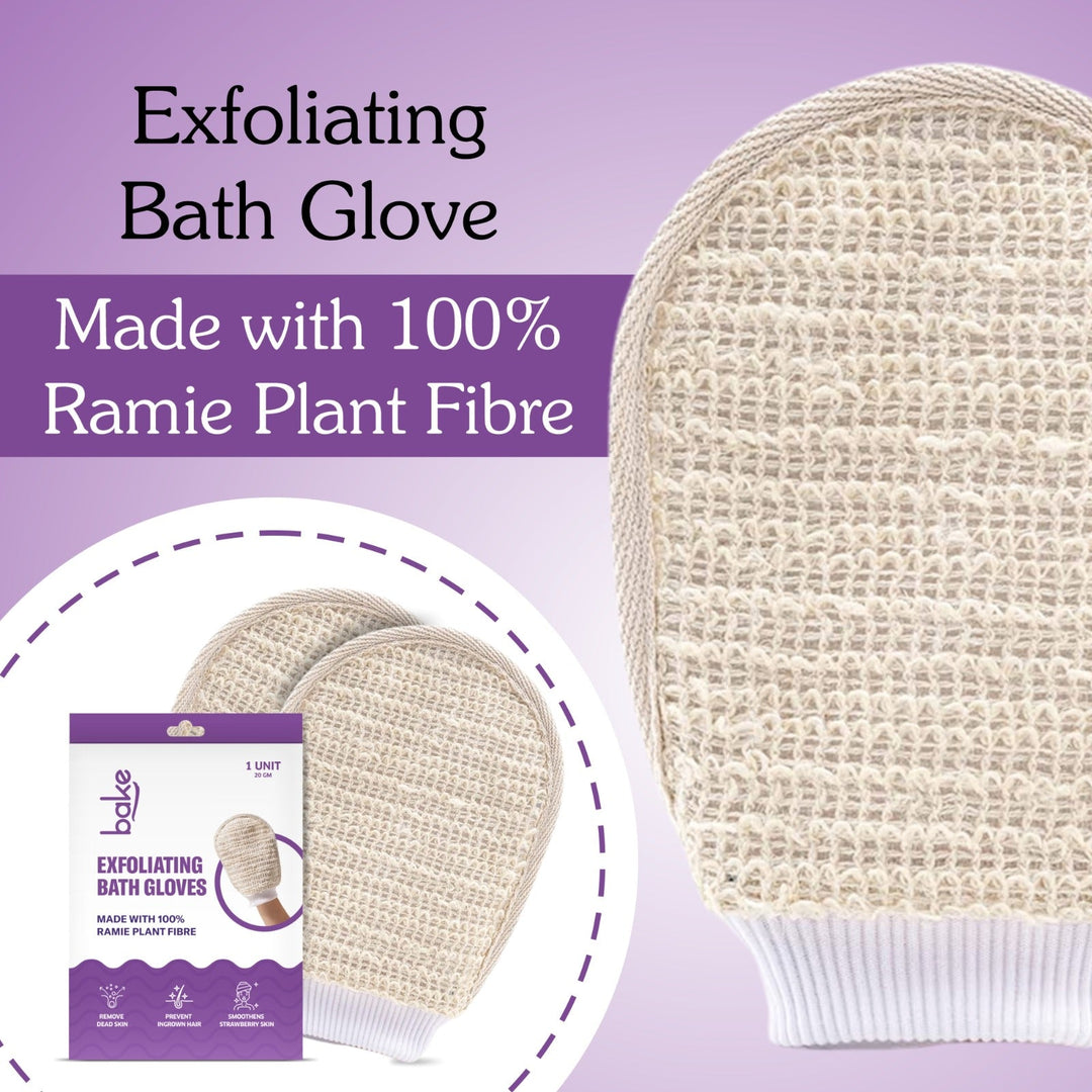 Tan Removal Exfoliating Bath Kit - 100% Ramie Plant Fibre Gloves + Kojic Acid Soap (2 Pcs) with Scrub Treatment - Suspire