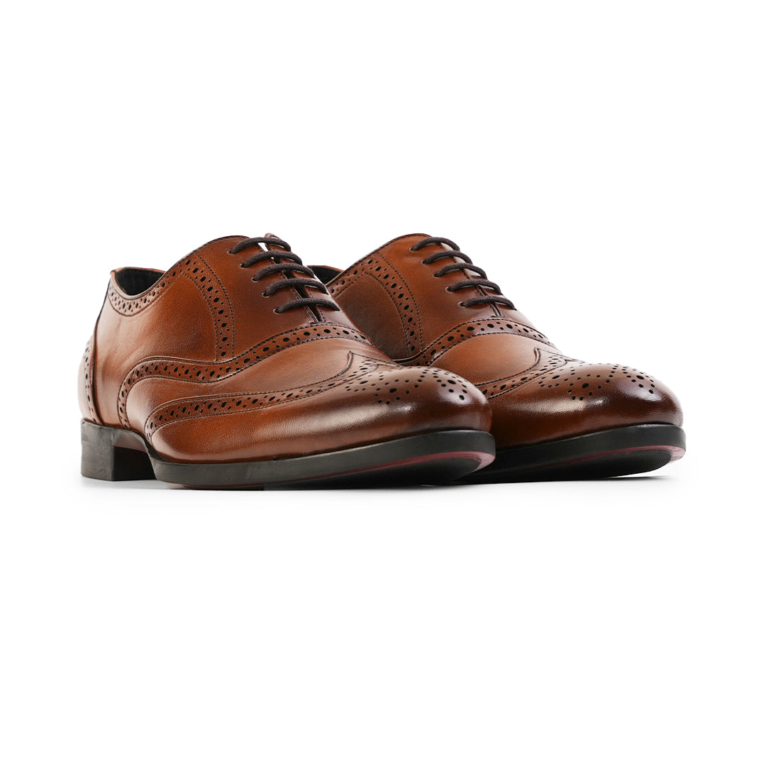 Monkstory Wingtip Oxford Lace-Up Brogues - Rich Tan