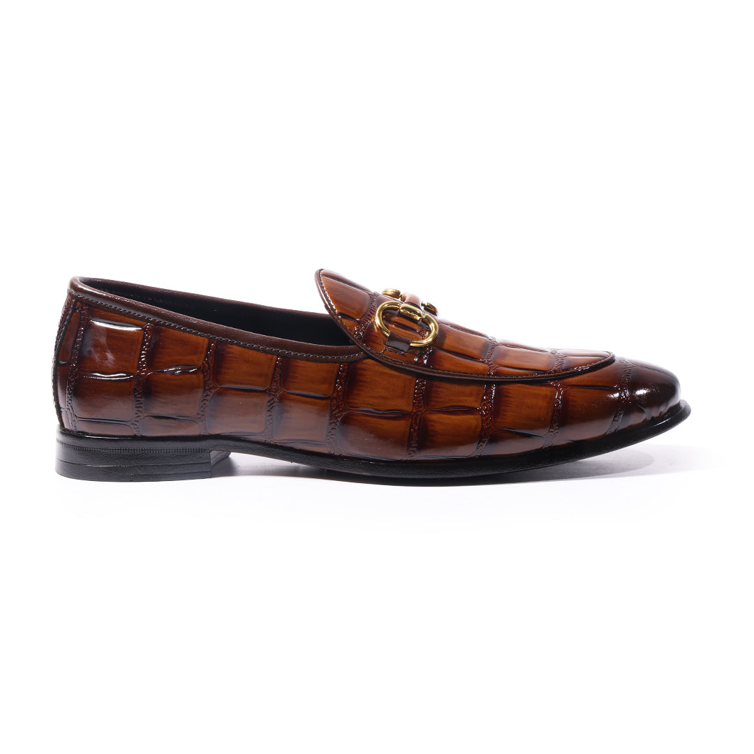 Monkstory Horsebit Smart Croc-Effect Slip-Ons – Burnish Tan