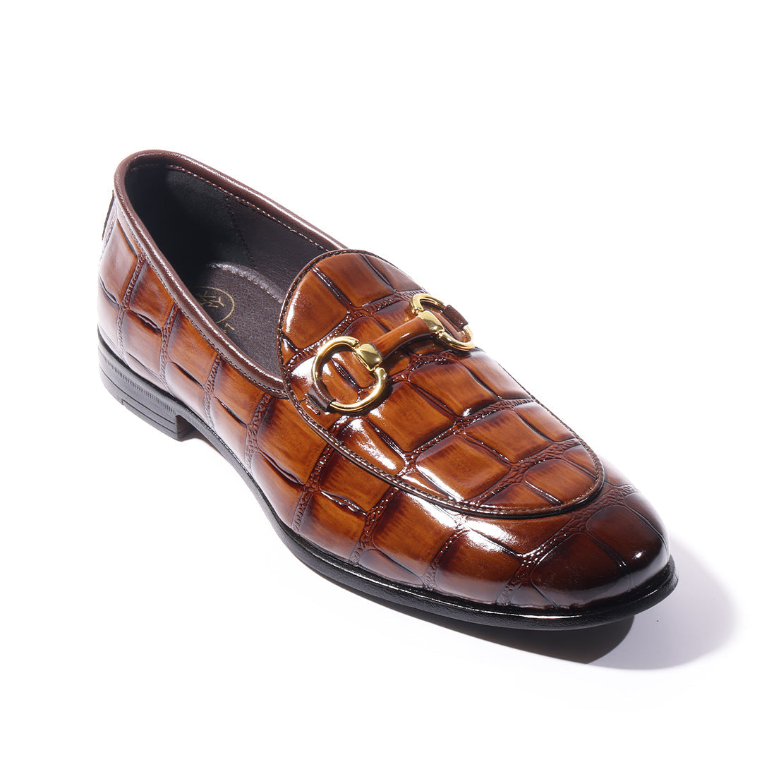 Monkstory Horsebit Smart Croc-Effect Slip-Ons – Burnish Tan