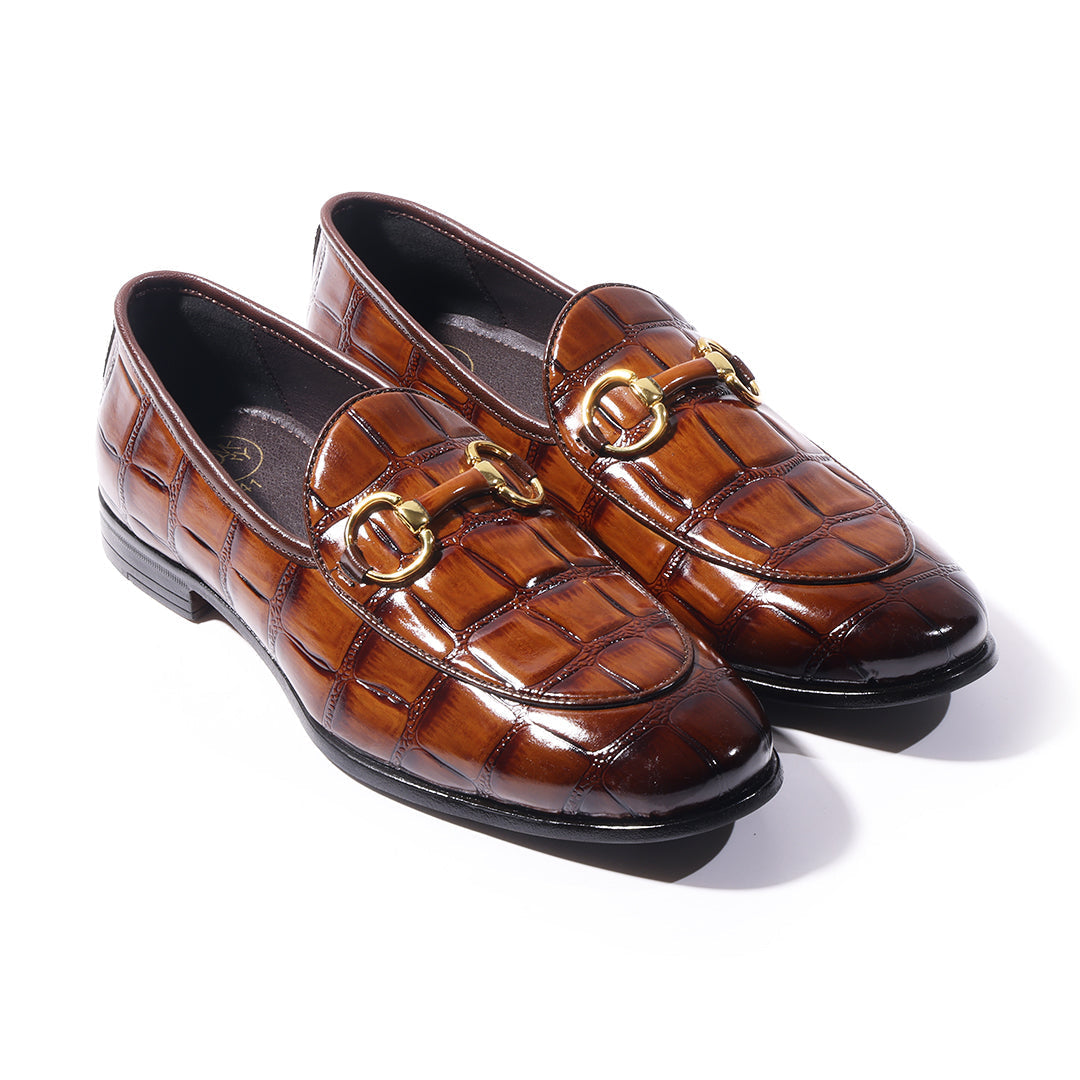 Monkstory Horsebit Smart Croc-Effect Slip-Ons – Burnish Tan