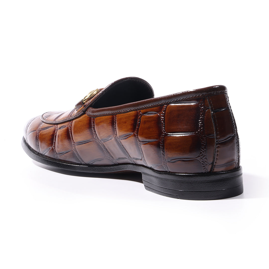 Monkstory Horsebit Smart Croc-Effect Slip-Ons – Burnish Tan