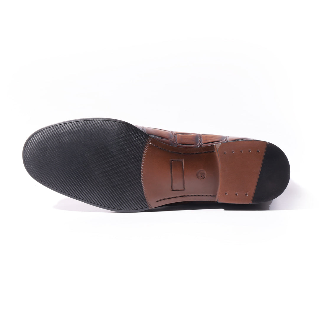 Monkstory Horsebit Smart Croc-Effect Slip-Ons – Burnish Tan