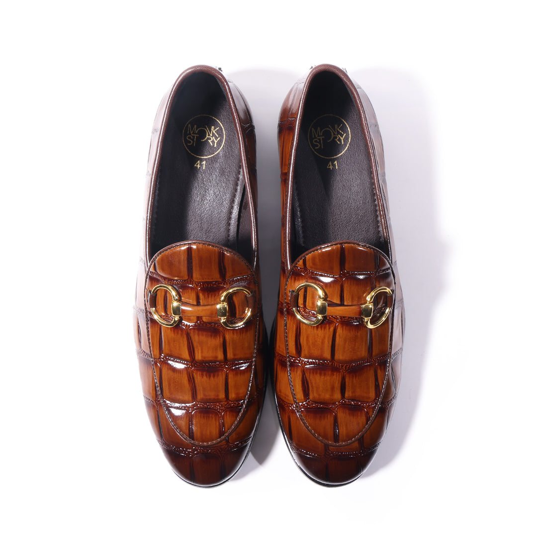 Monkstory Horsebit Smart Croc-Effect Slip-Ons – Burnish Tan