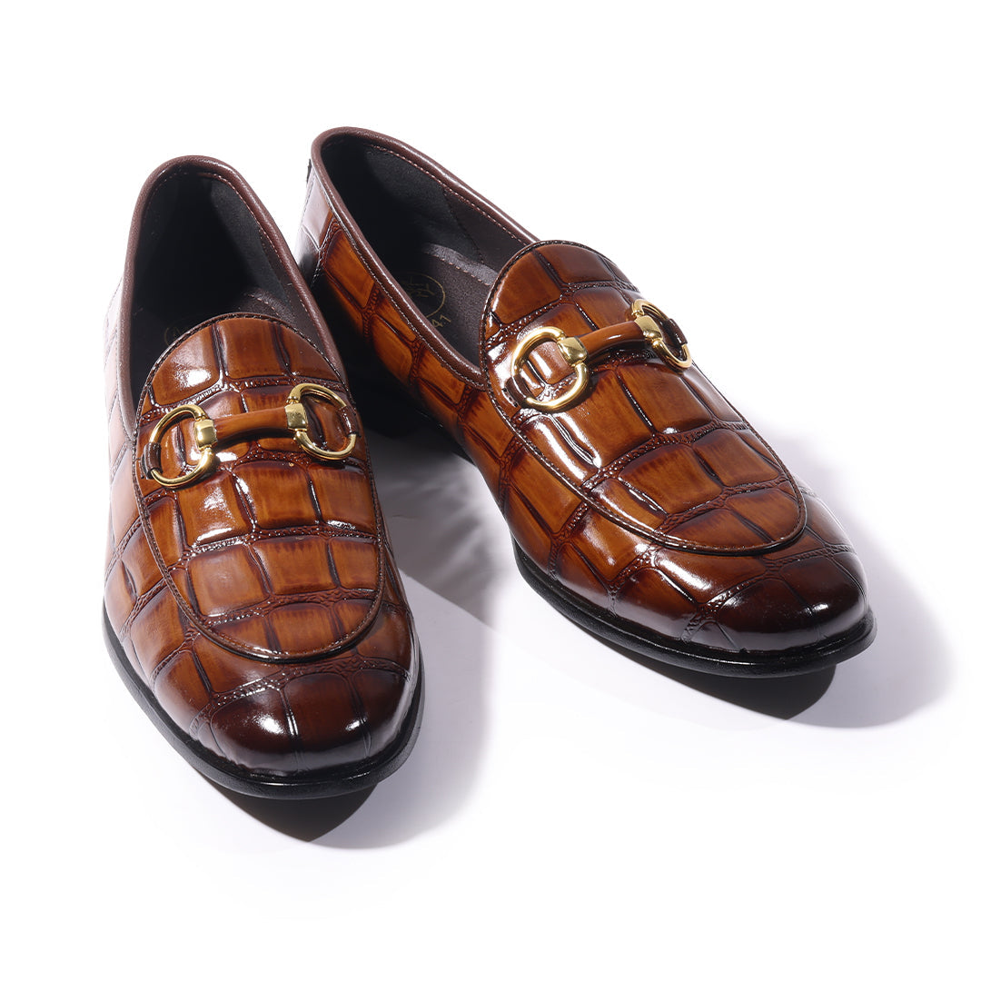 Monkstory Horsebit Smart Croc-Effect Slip-Ons – Burnish Tan
