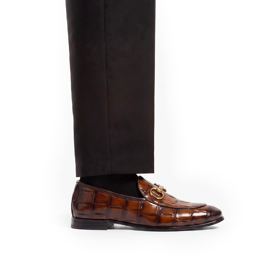 Monkstory Horsebit Smart Croc-Effect Slip-Ons – Burnish Tan