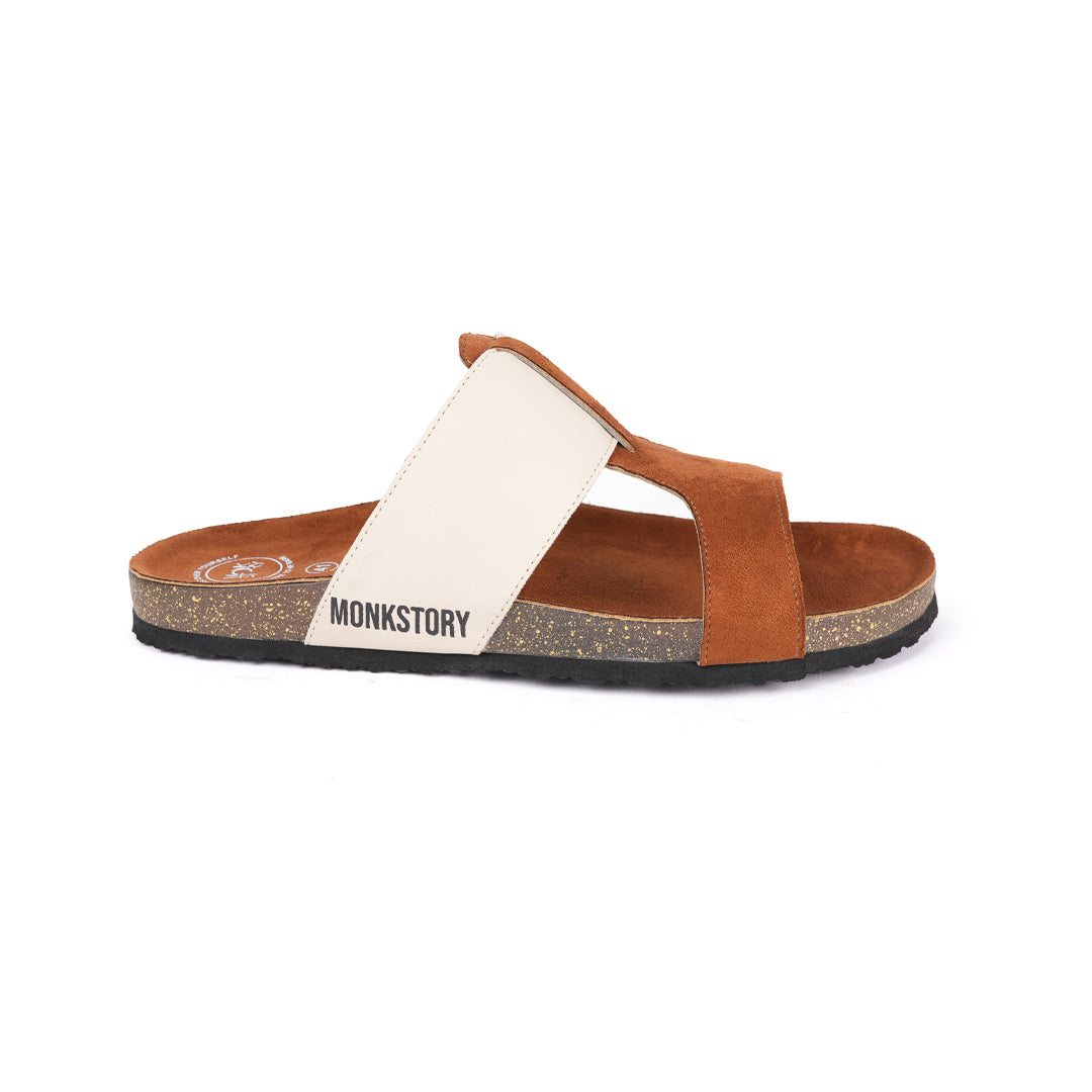 Monkstory Cork Cross-Strap Sandals - Tan and cream