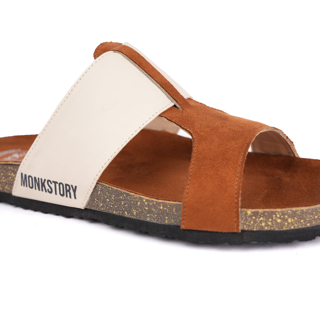 Monkstory Cork Cross-Strap Sandals - Tan and cream