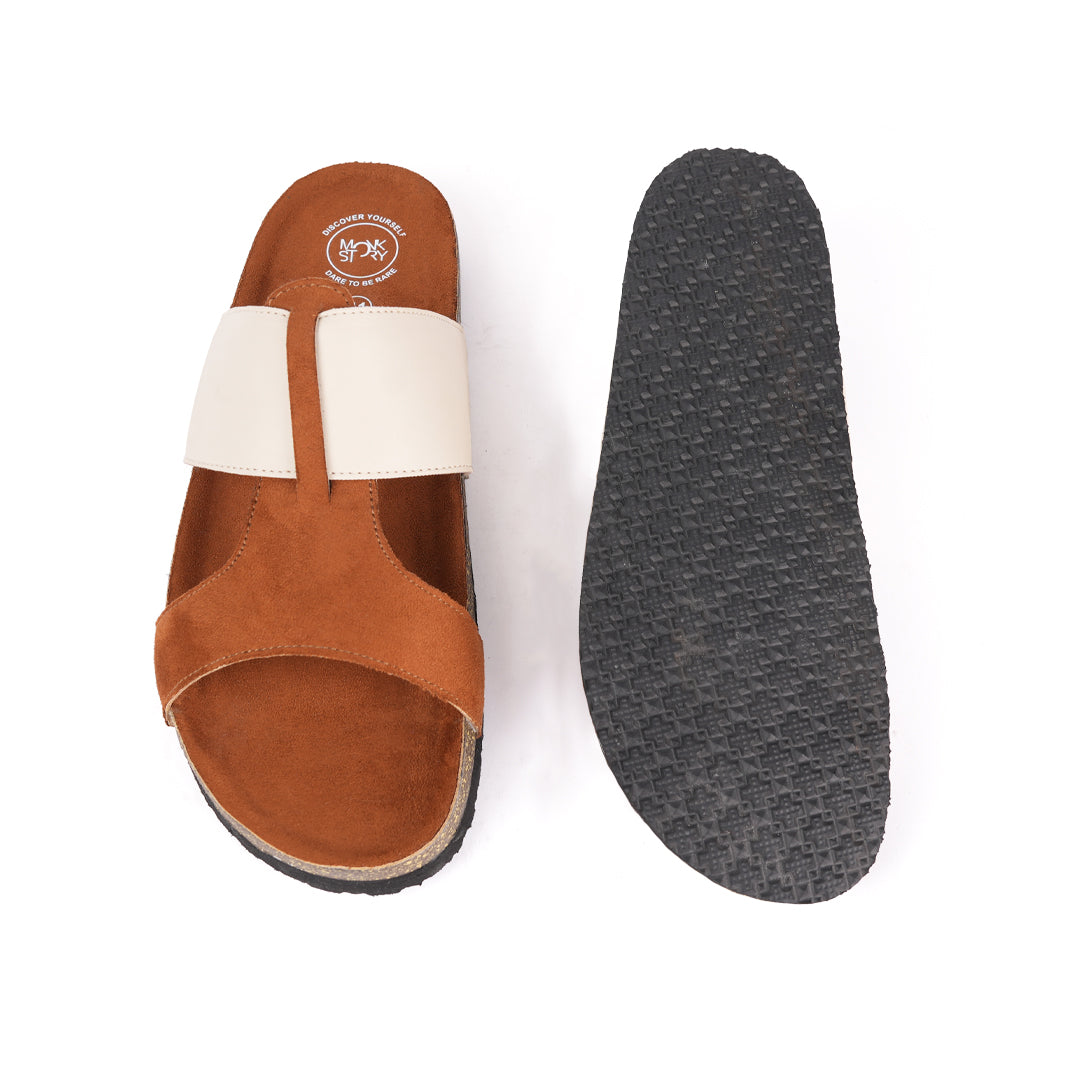 Monkstory Cork Cross-Strap Sandals - Tan and cream