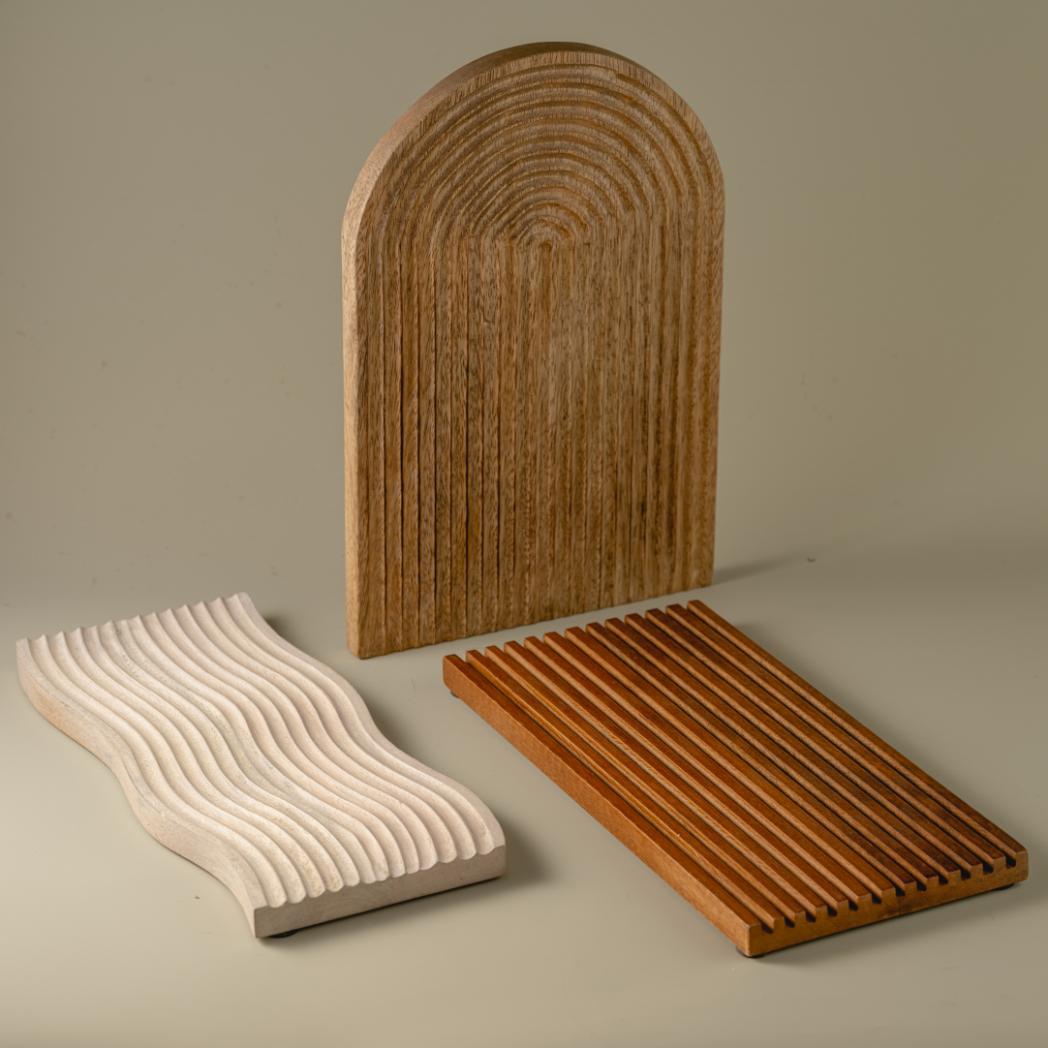 Araana Home Taarash Set of 3 Striped Platters, Zig Zag, Rectangle and U Shaped