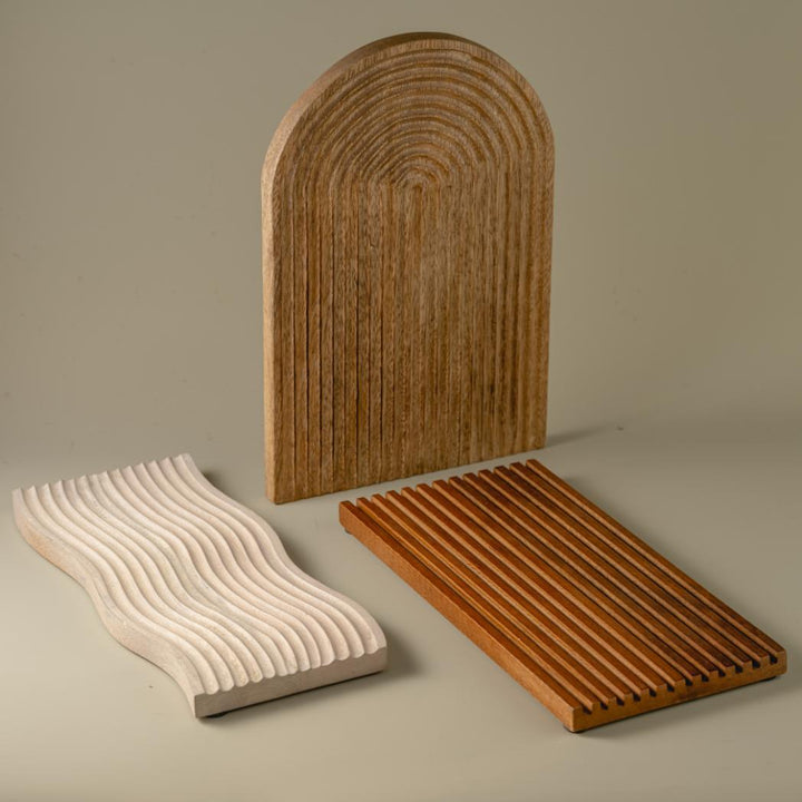 Araana Home Taarash Set of 3 Striped Platters, Zig Zag, Rectangle and U Shaped