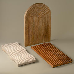 Araana Home Taarash Set of 3 Striped Platters, Zig Zag, Rectangle and U Shaped