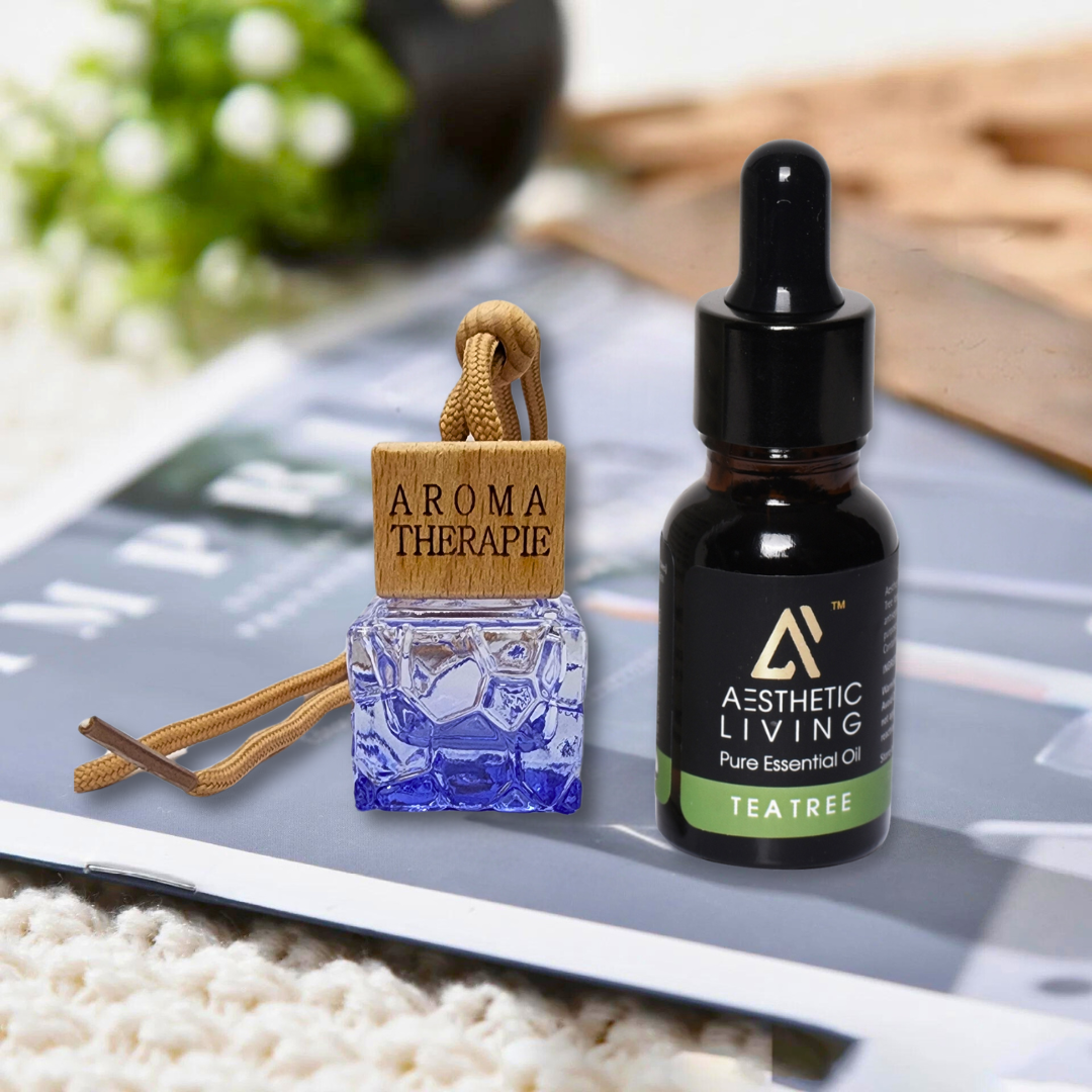 Aesthetic Living Car Aromatizer Diffuser Bottle with Essential Oil (Square colored transparent combo- 8ml + Essential Oil- 15 ml)
