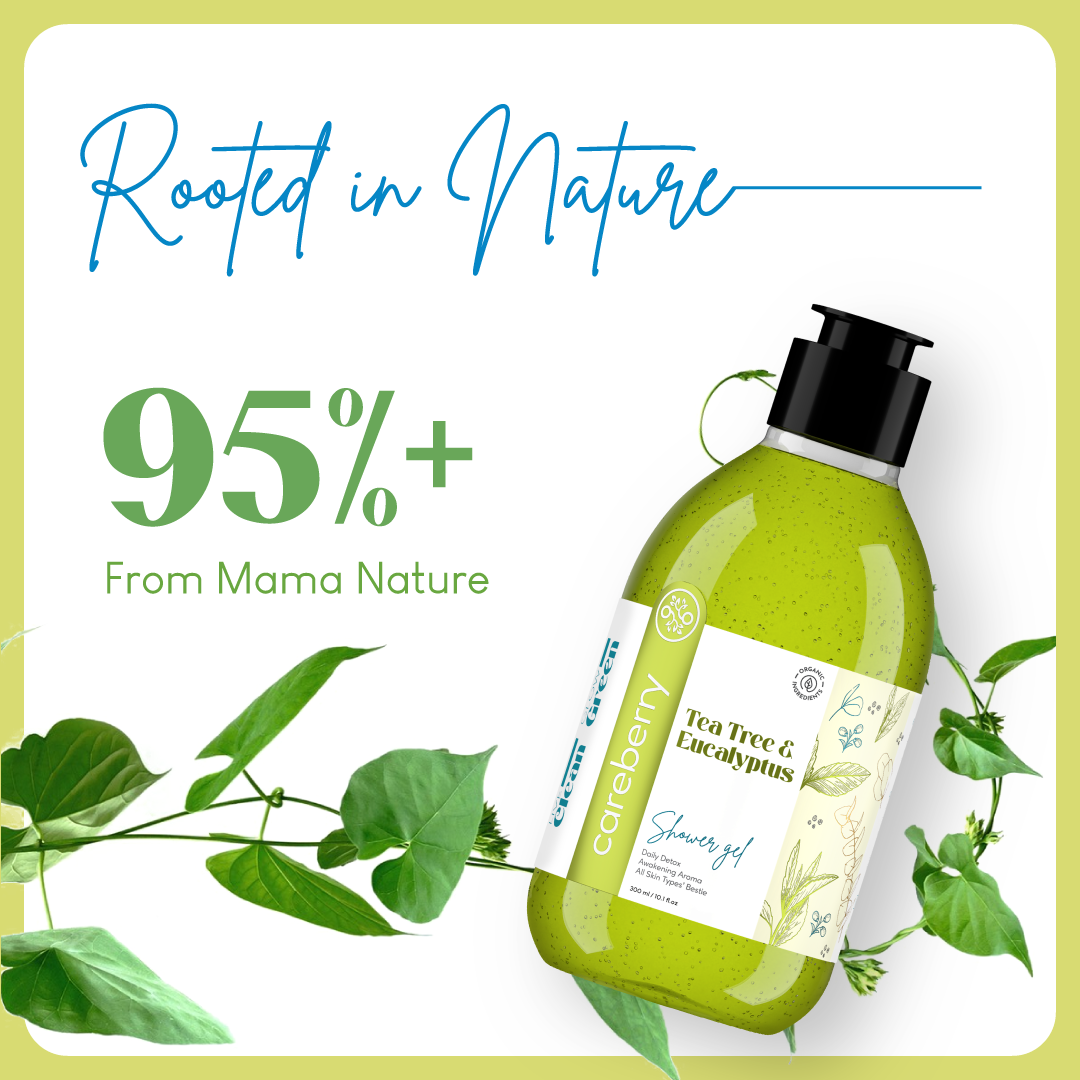 Careberry Tea Tree Oil Shower Gel & Body Lotion Combo For Extra Dry Skin | Ayurvedic, Sulphate & Paraben Free | For Men & Women | 300ml Shower Gel & 200ml Body Lotion