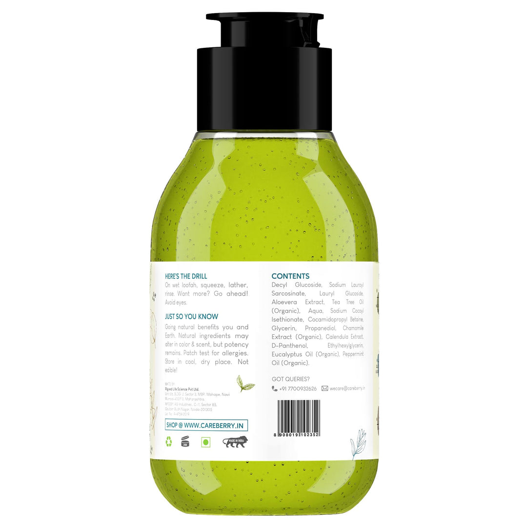 Careberry Tea Tree & Eucalyptus Oil Shower Gel, For Daily Detox, Ayush Certified Ayurvedic, Sulphate & Paraben Free