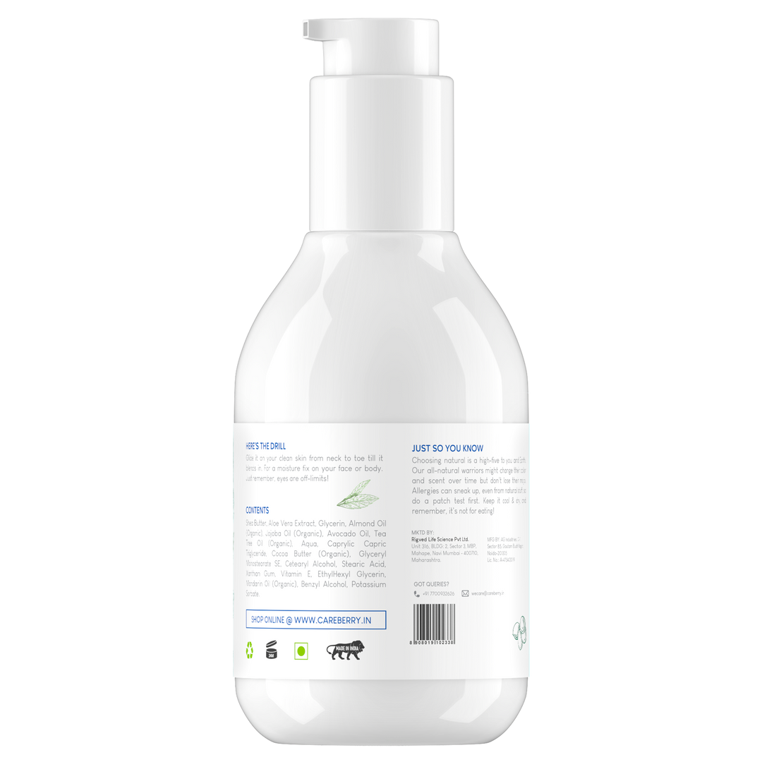 Careberry Tea Tree Oil & Shea Butter Nourishing Body Lotion| For Extra Dry Skin, 200ml