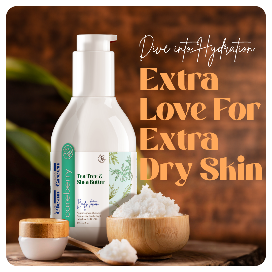 Careberry Tea Tree Oil & Shea Butter Nourishing Body Lotion| For Extra Dry Skin, 200ml