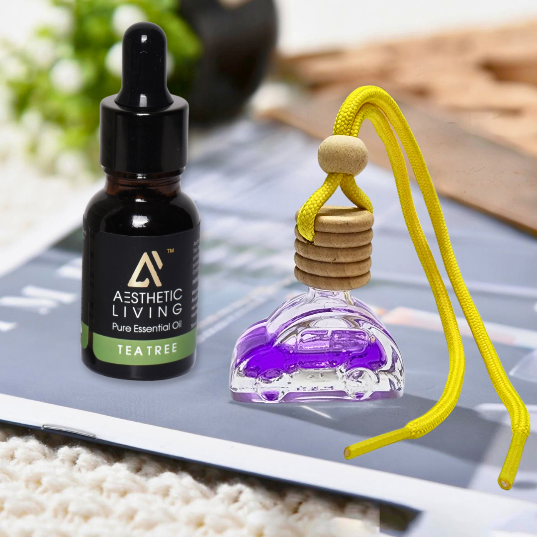 Aesthetic Living Car Aromatizer Diffuser Bottle with Essential Oil (Car shape bottle -10ml + Essential oil- 15ml)