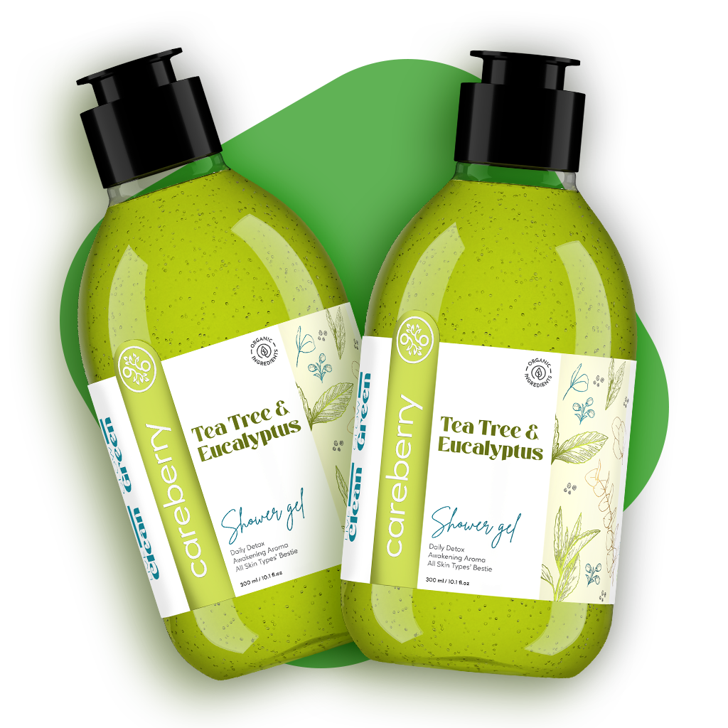 Careberry Tea Tree & Eucalyptus Daily Detox Shower Gel 300ml (Pack of 2) - Awakening Aroma, Organic Ingredients, Sulphate & Paraben Free, Suitable for All Skin Types